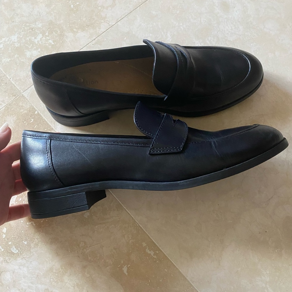 Black leather loafers